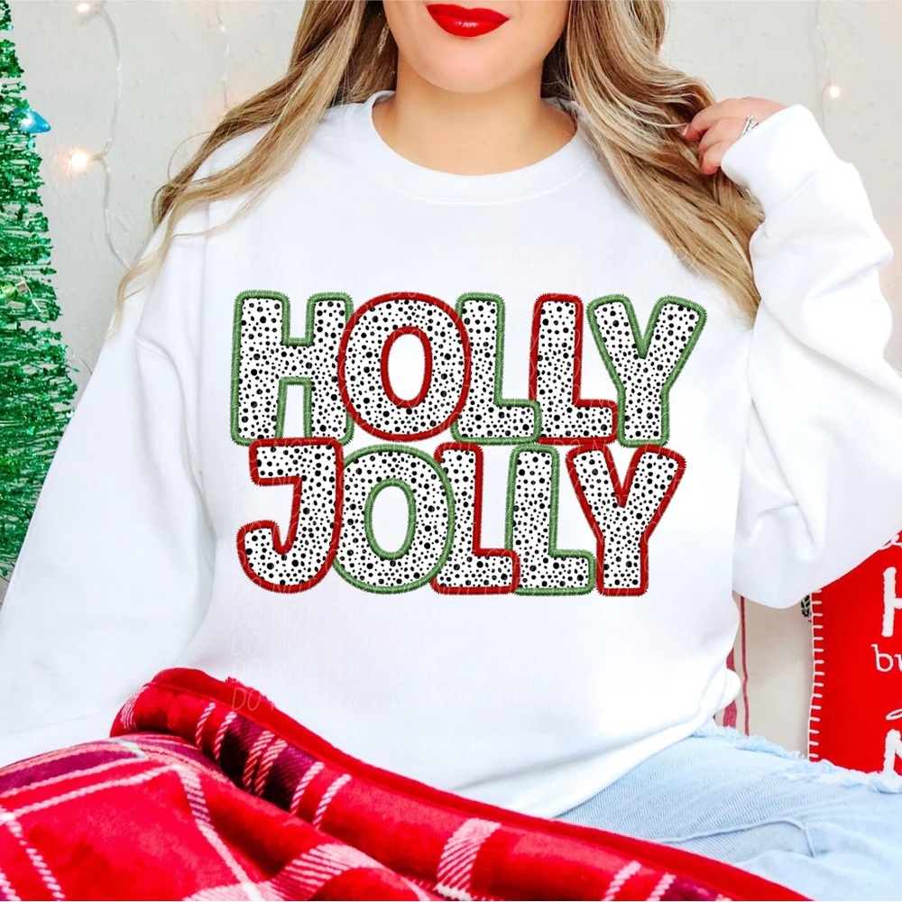 Holly Jolly White Gildan Sweatshirt 50% Cotton 50% Polyester S-M-L-XL